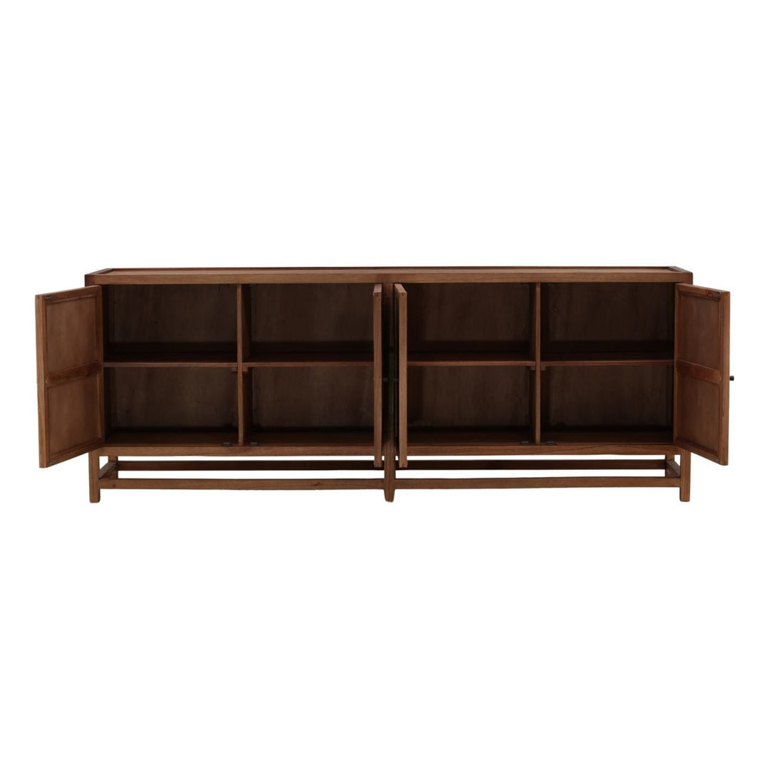 Lucia Mindi Wood and Rattan Sideboard, Four Door, open door view