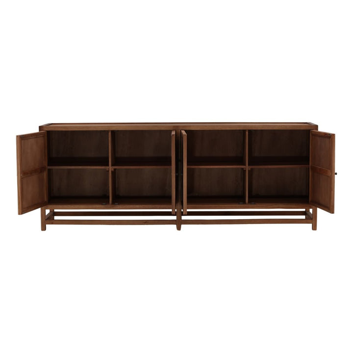 Lucia Mindi Wood and Rattan Sideboard, Four Door, open door view