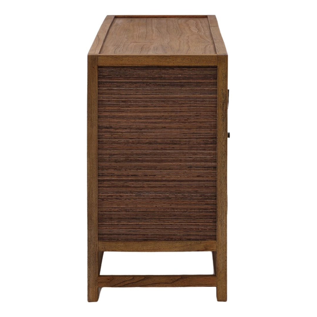 Lucia Mindi Wood and Rattan Sideboard, Four Door, profile view