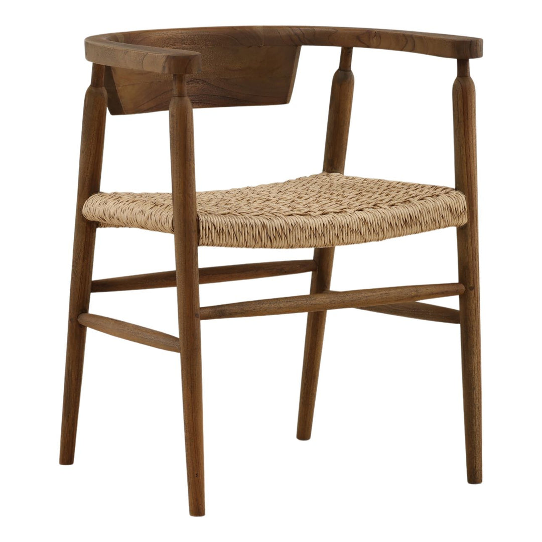Nevan Teak and Rope Dining Chair, three-quarter studio view