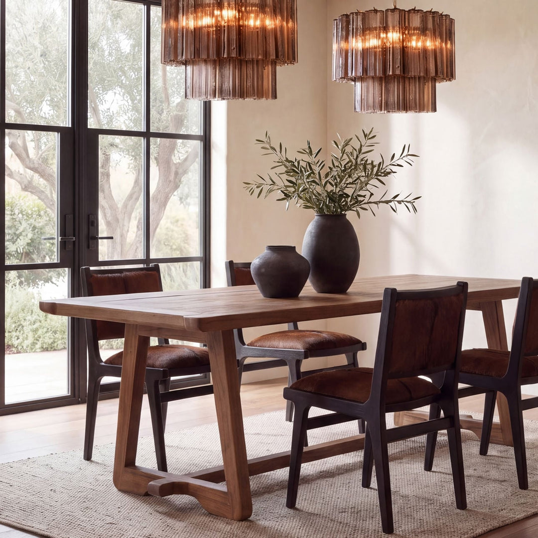 Kara Mindi Wood Dining Table, lifestyle view