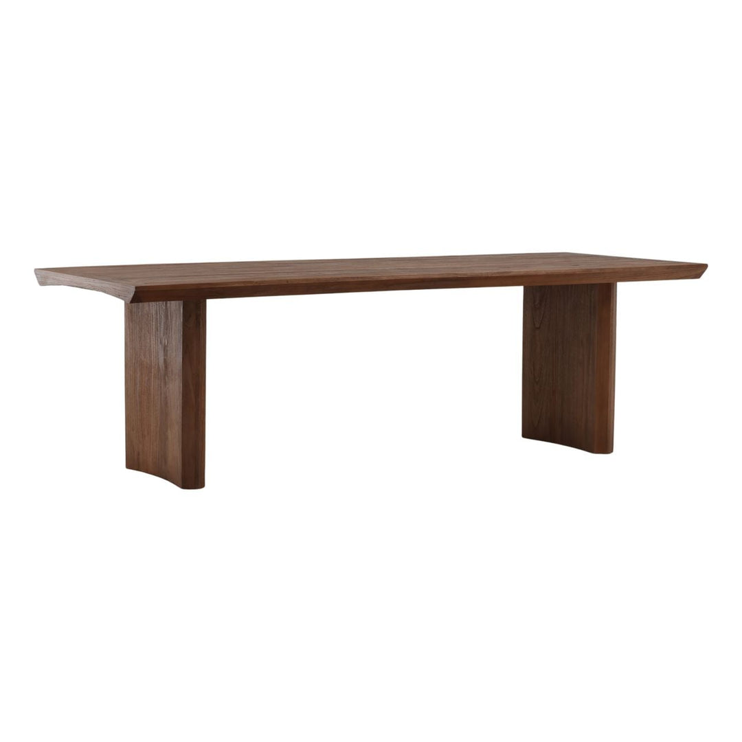 Vera Mindi Wood Dining Table, three-quarter studio view
