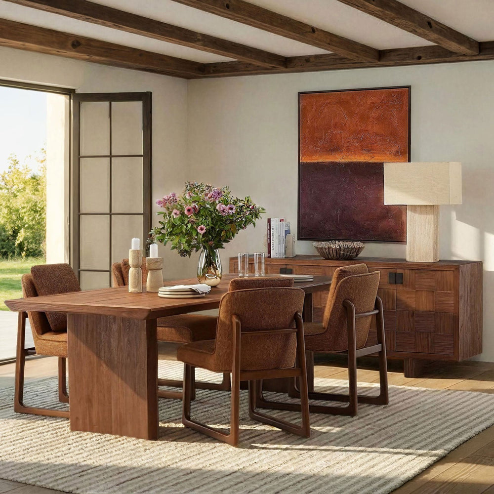 Vera Mindi Wood Dining Table, lifestyle view