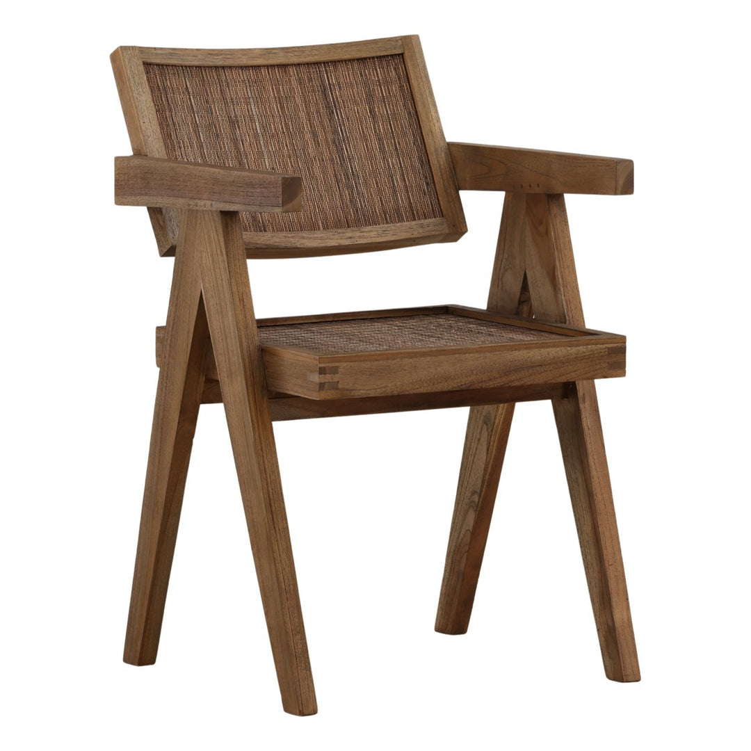 Tavira Mindi Wood and Coconut Fiber Dining Chair, three-quarter studio view