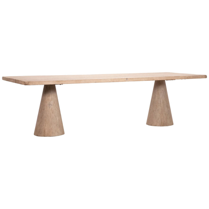 Zara Reclaimed Pine Dining Table, Light Warm Wash, three-quarter studio view