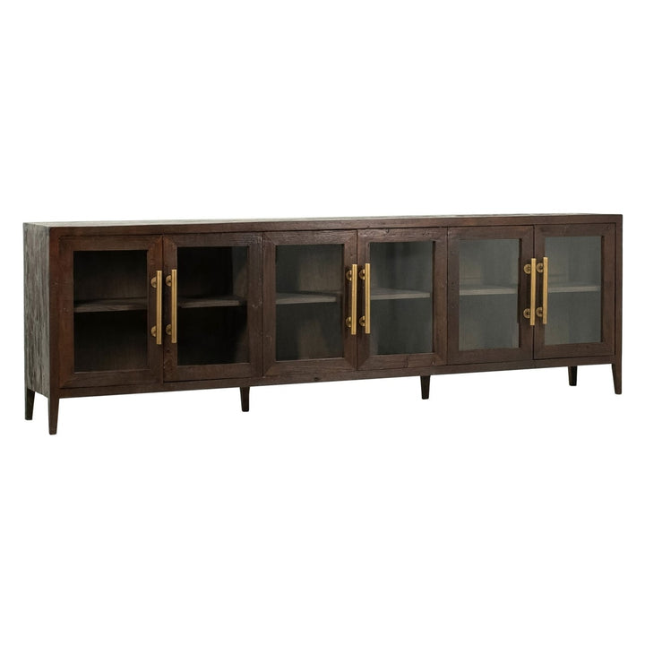 Bastian Reclaimed Pine and Glass Sideboard, three-quarter studio view