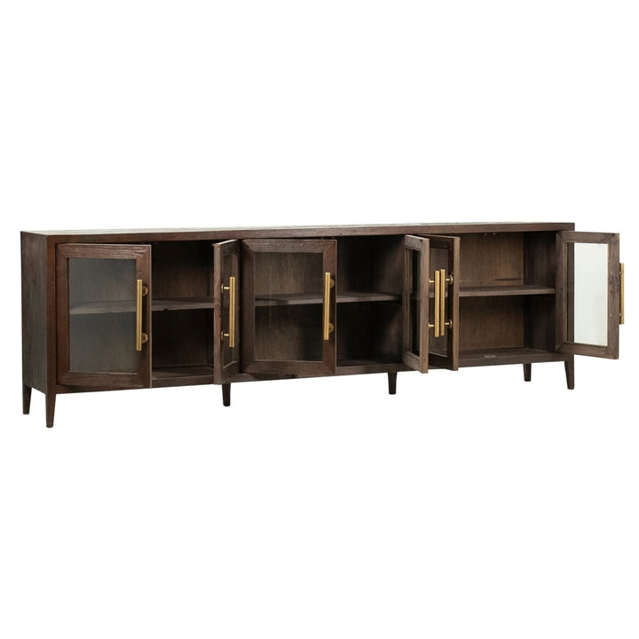 Bastian Reclaimed Pine and Glass Sideboard, open door view
