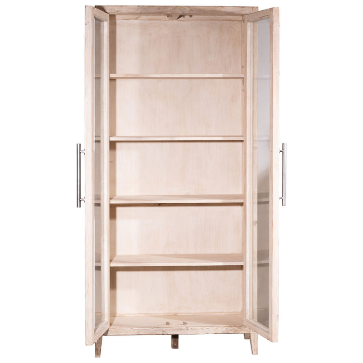 Basil Reclaimed Pine Glass Cabinet, open door view