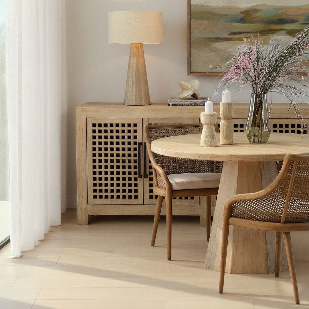 Jensen Reclaimed Pine Round Dining Table, lifestyle view