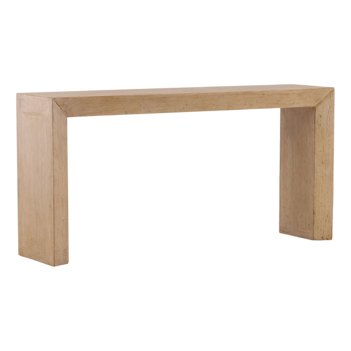 Sonia Reclaimed Pine Console Table, Light Warm Wash, three-quarter studio view