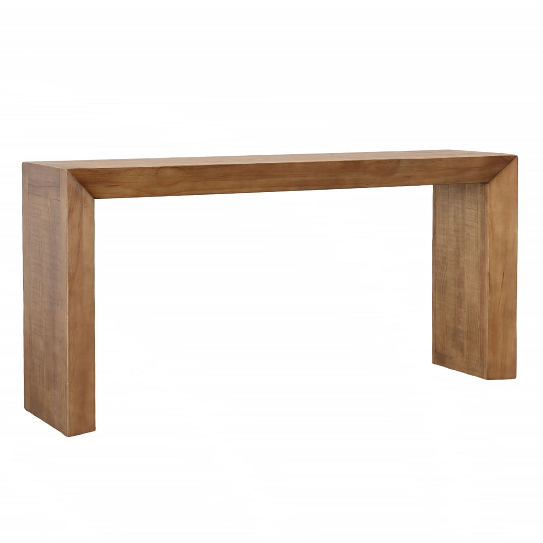 Sonia Reclaimed Pine Console Table, Natural, three-quarter studio view
