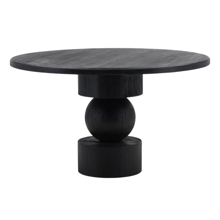 Jasper Matte Black Pine Round Dining Table, three-quarter studio view