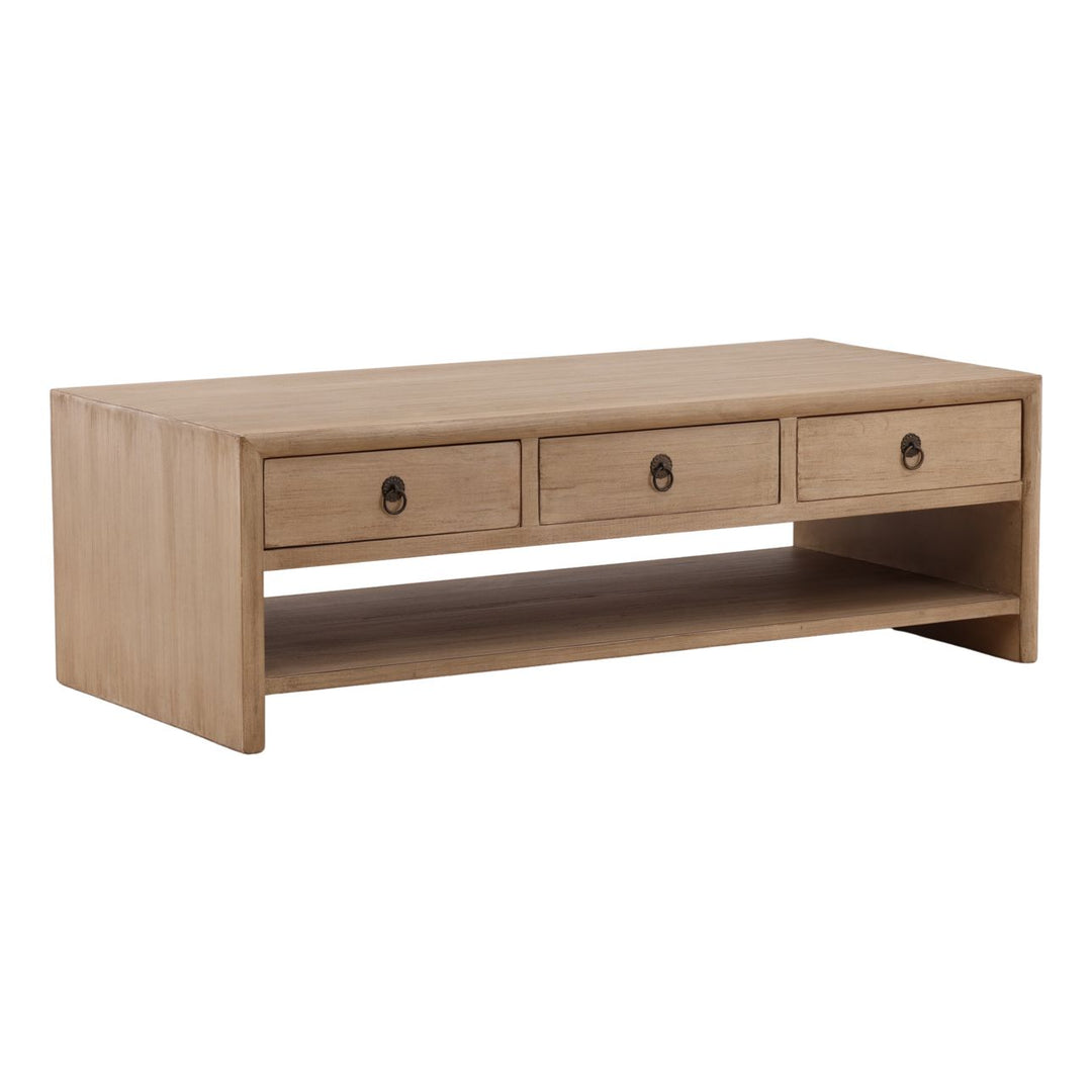 Ellery Reclaimed Pine Coffee Table, three-quarter studio view