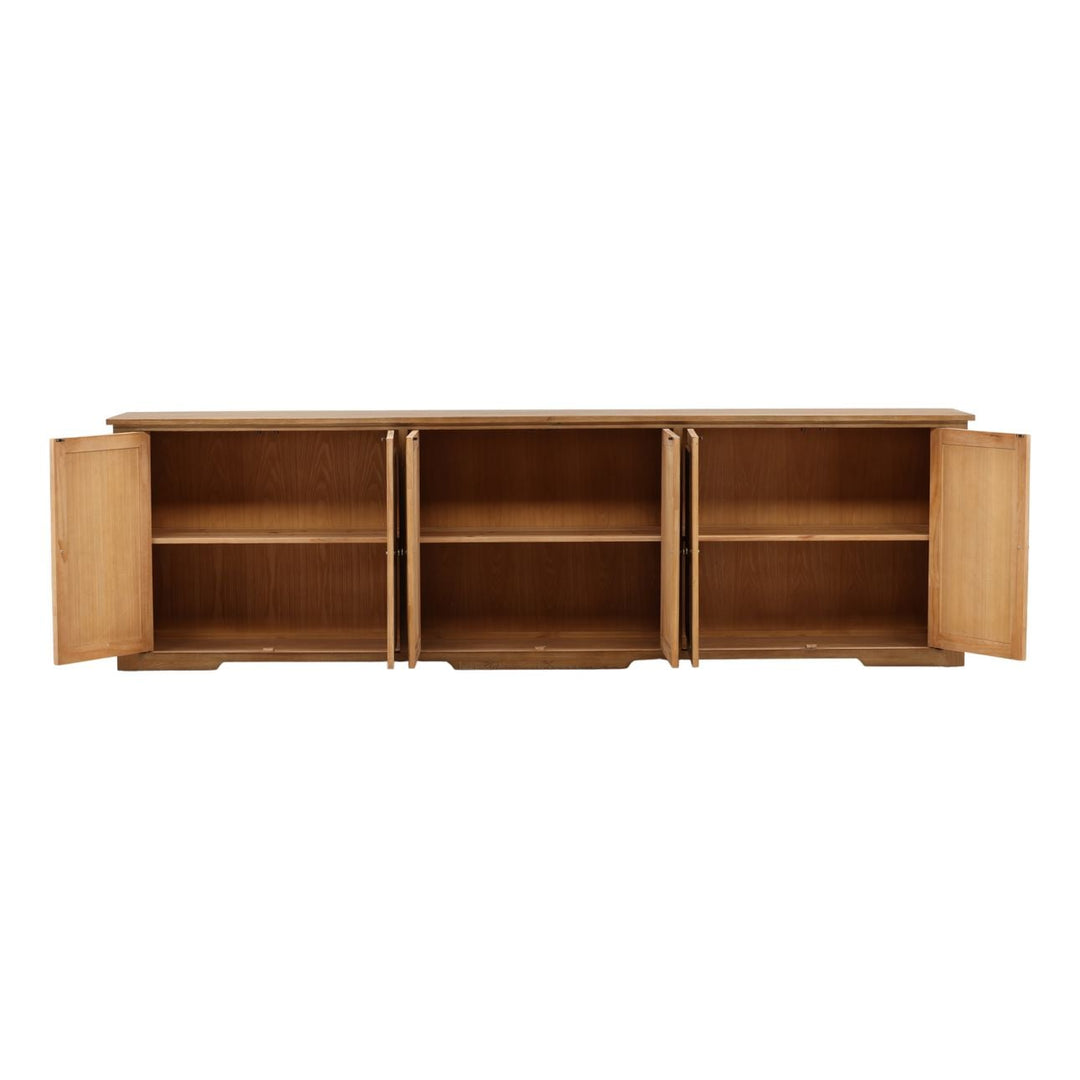 Alessio Reclaimed Pine Sideboard, Brown, open door view