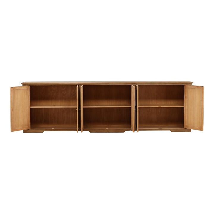 Alessio Reclaimed Pine Sideboard, Brown, open door view