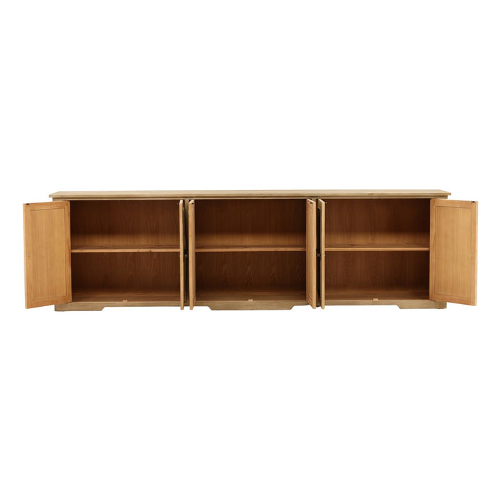 Alessio Reclaimed Pine Sideboard, Light Warm Wash, open door view