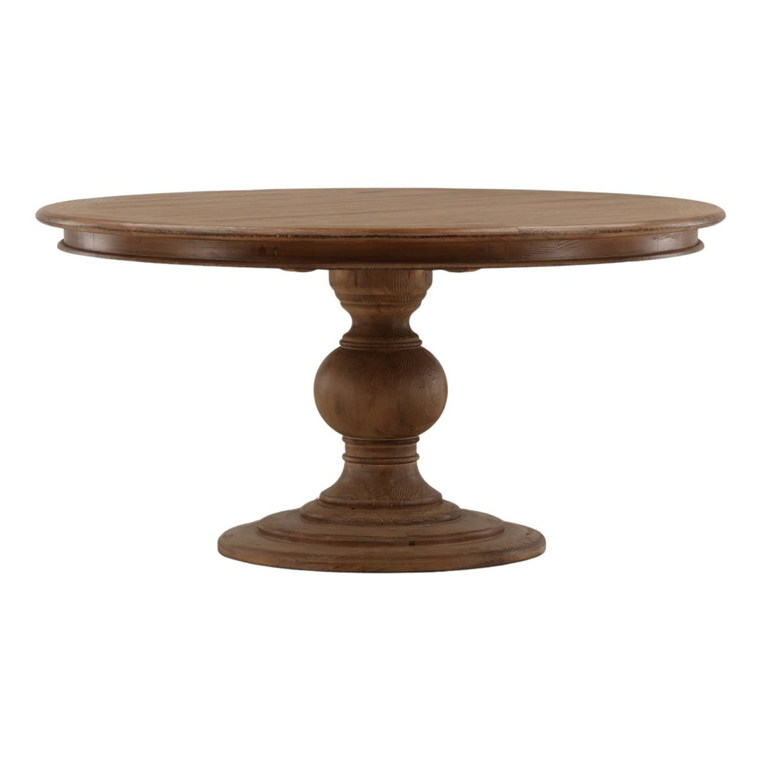 Elsie Reclaimed Pine Dining Table, three-quarter studio view