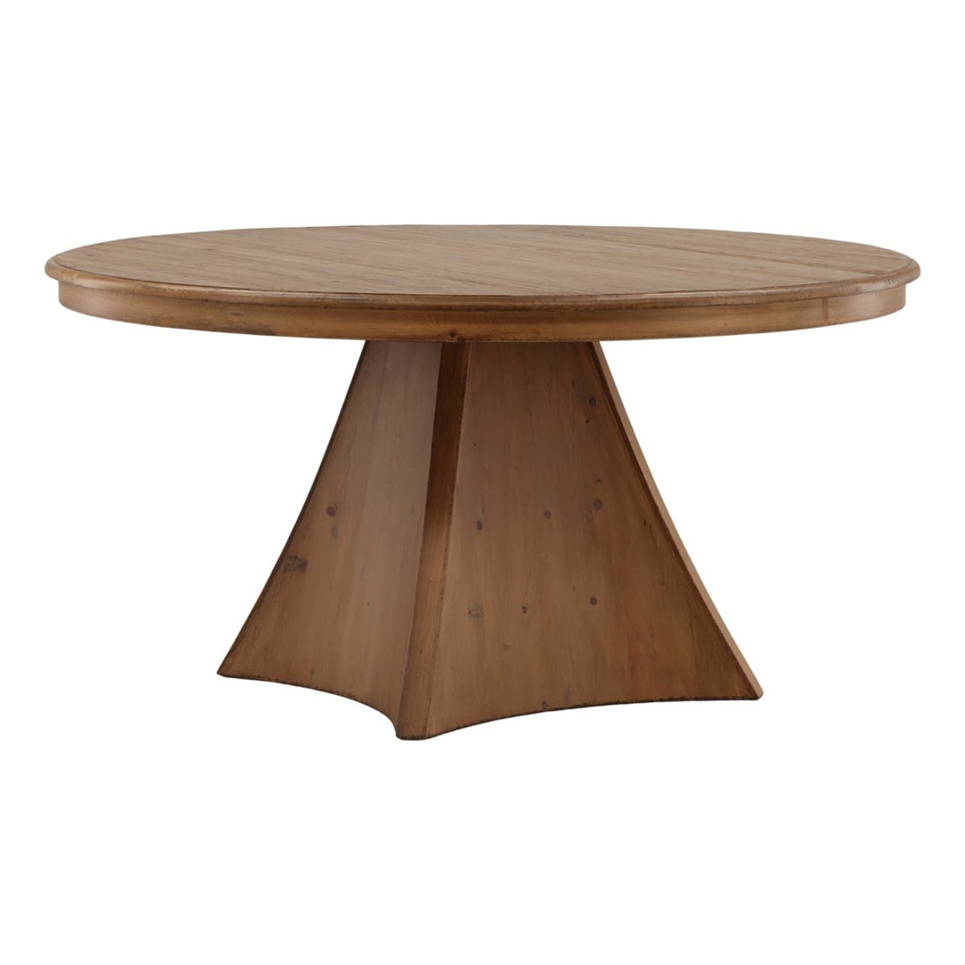 Zoe Reclaimed Pine Dining Table, three-quarter studio view