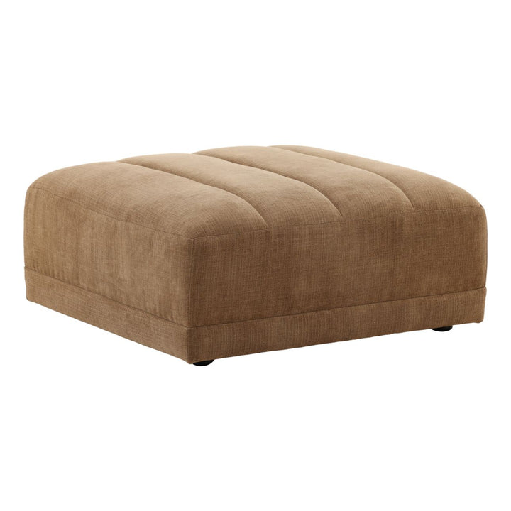 Margo Upholstered Ottoman, Brown, three-quarter studio view