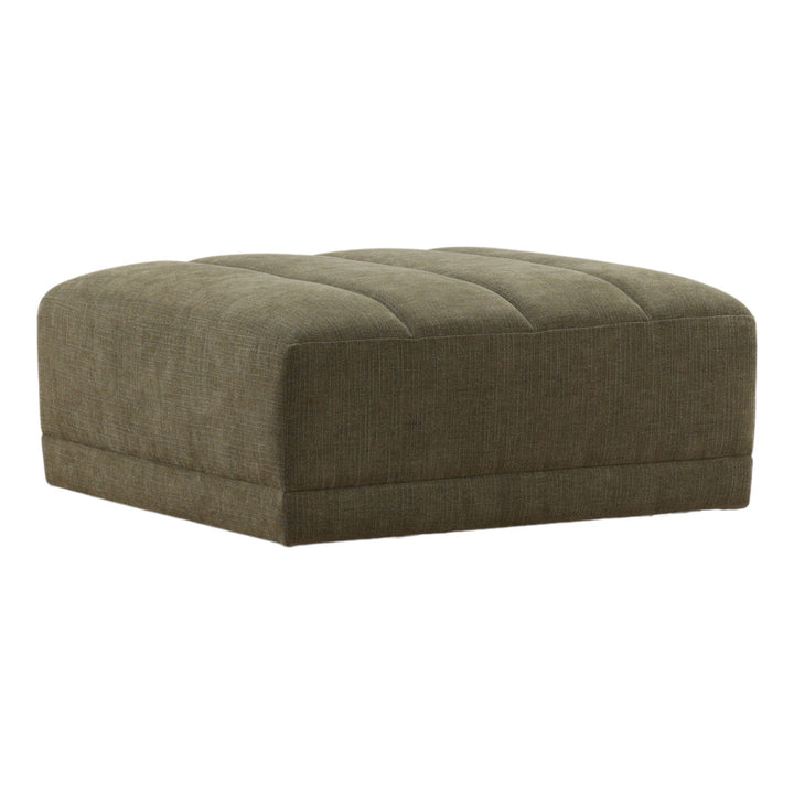 Margo Upholstered Ottoman, Olive, three-quarter studio view