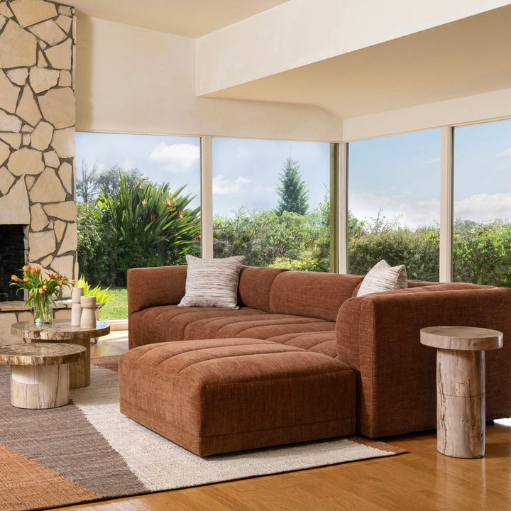 Margo Upholstered Ottoman, Terracotta, lifestyle view