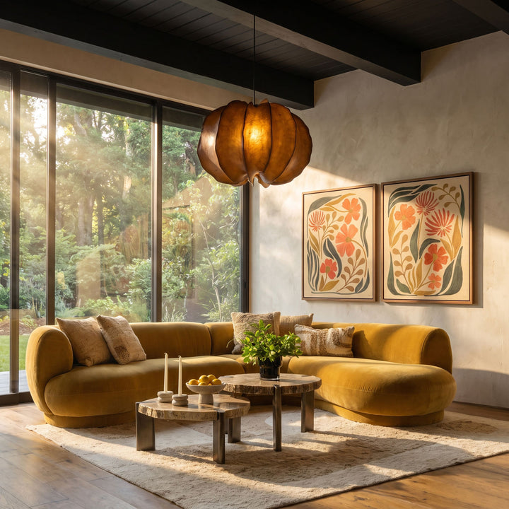 Lakren Chaise Sectional, Ochre · Left Side Chaise, lifestyle view