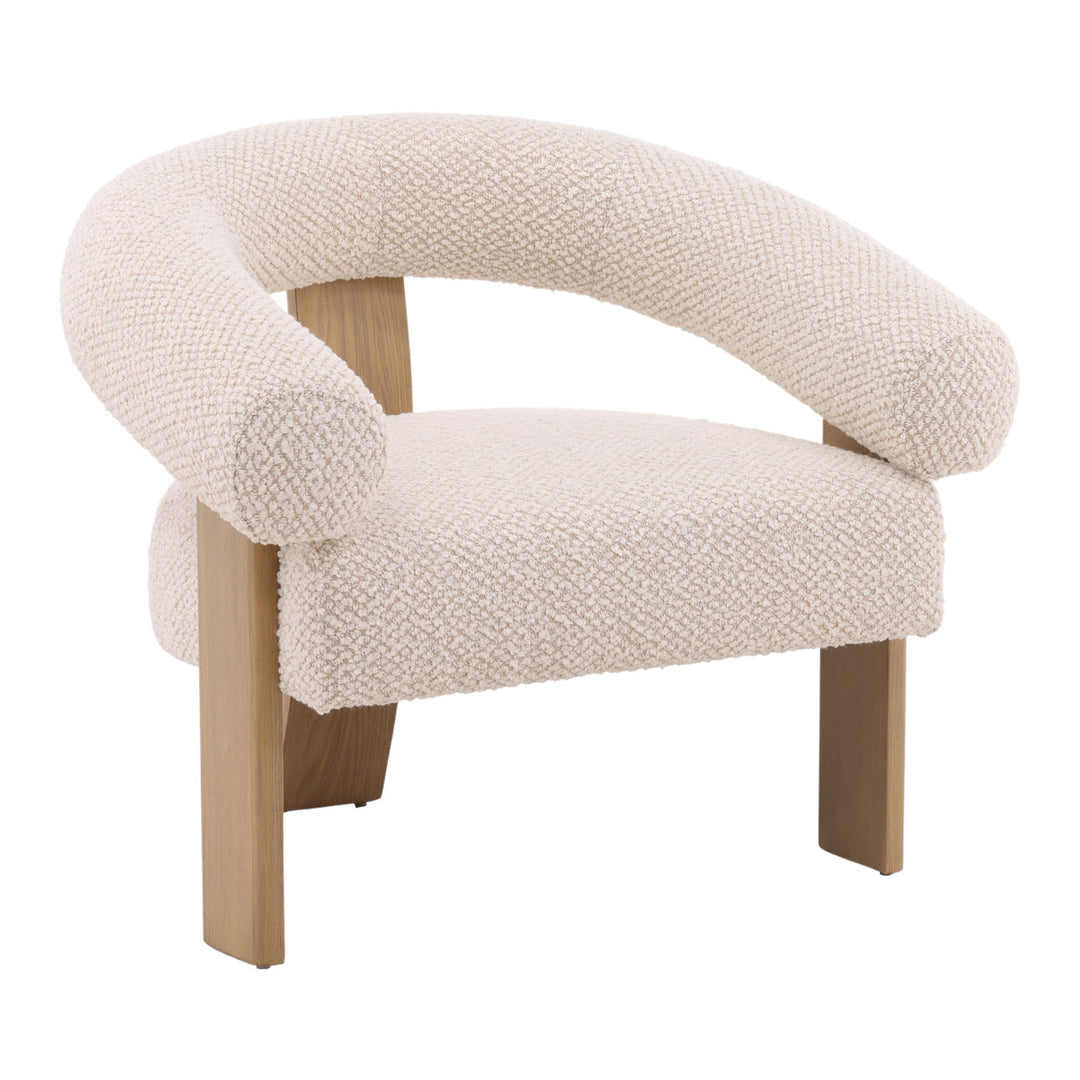 Francelle Upholstered Ash Lounge Chair, Cream, three-quarter studio view