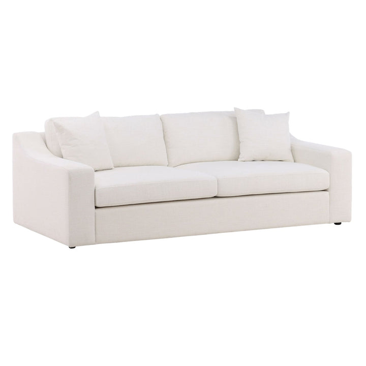 Emren Upholstered Sofa, Cream, three-quarter studio view