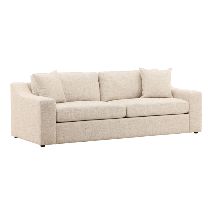 Emren Upholstered Sofa, Fawn, three-quarter studio view