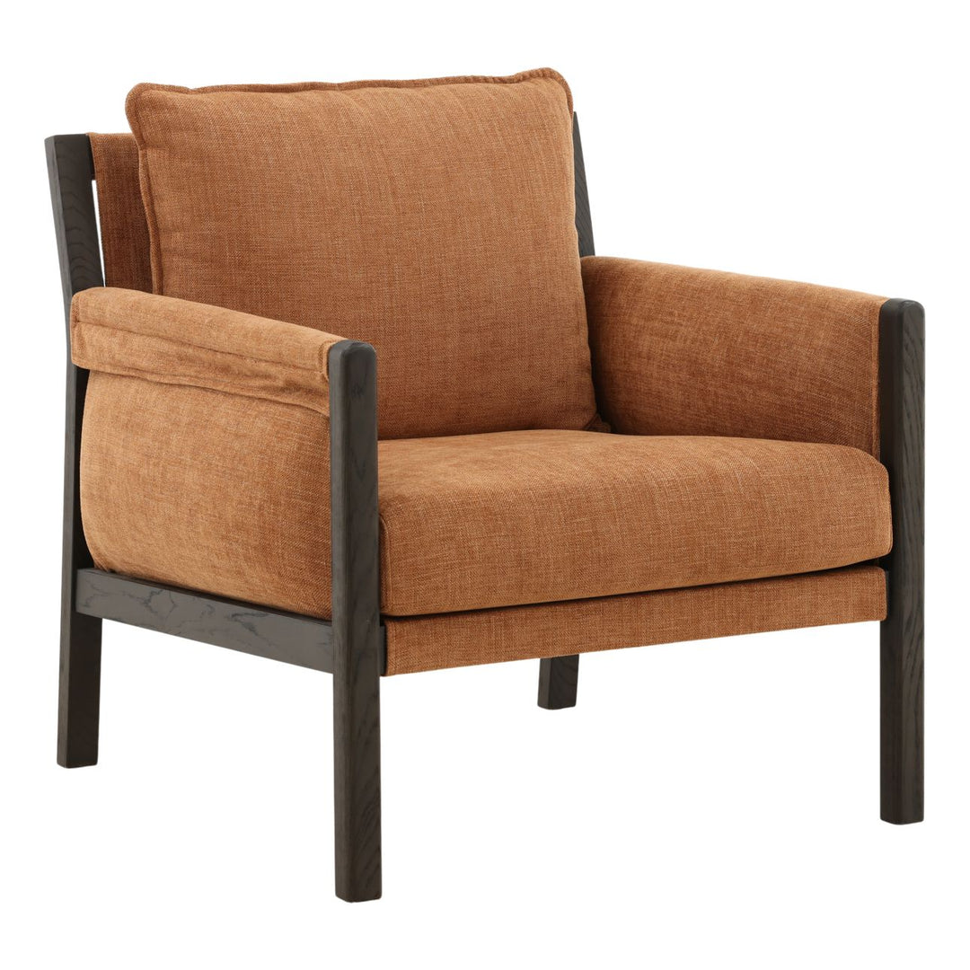 Jemelle Terracotta Woven Ash Lounge Chair, three-quarter studio view