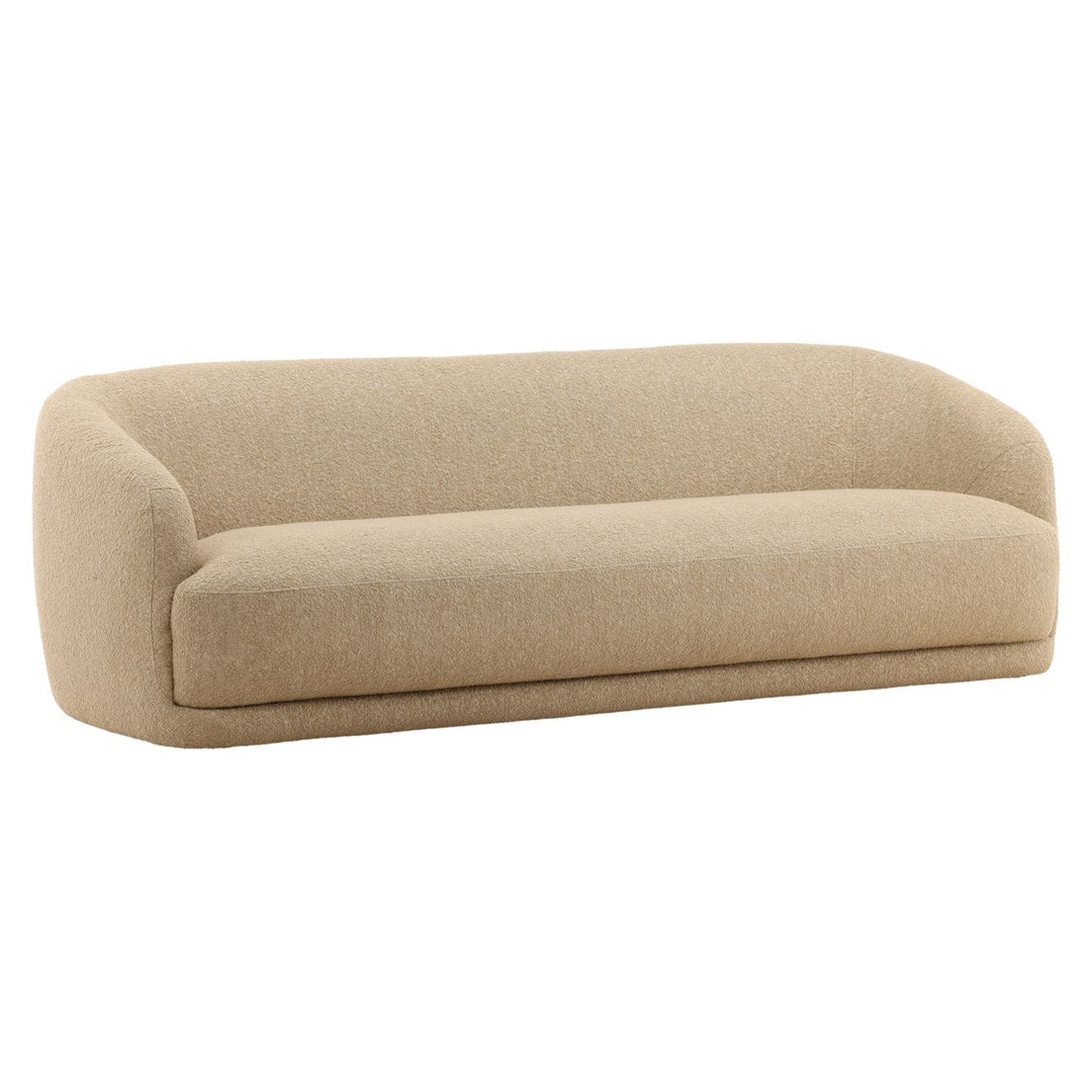 Yulren Upholstered Sofa, Fawn Boucle, three-quarter studio view
