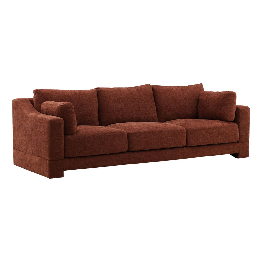 Chandren Upholstered Sofa, Rust, three-quarter studio view
