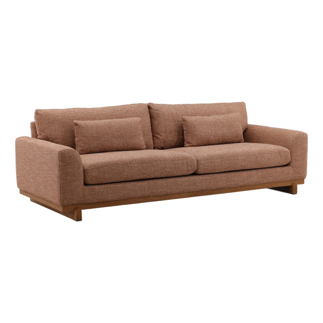Amallen Tweed Elm Sofa, Clay, three-quarter studio view