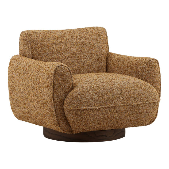 Ercelle Boucle Wood Base Swivel Chair, Ginger, three-quarter studio view