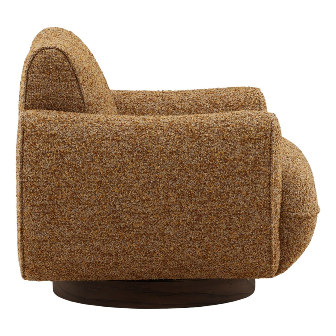 Ercelle Boucle Wood Base Swivel Chair, Ginger, profile view