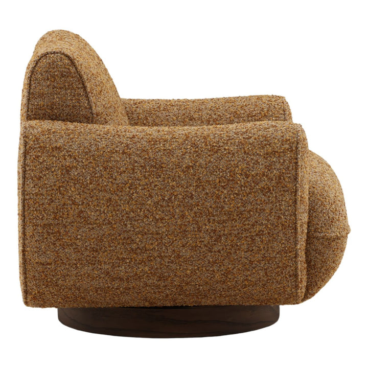Ercelle Boucle Wood Base Swivel Chair, Ginger, profile view