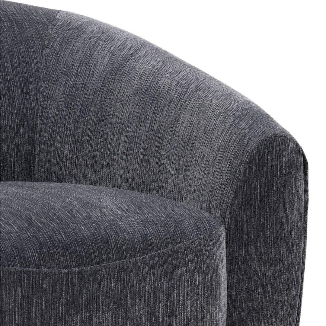 Rosen Chenille and Velvet Swivel Chair, Blue, detail 2 view