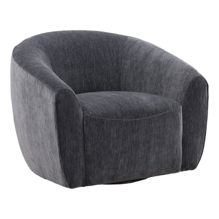 Rosen Chenille and Velvet Swivel Chair, Blue, three-quarter studio view