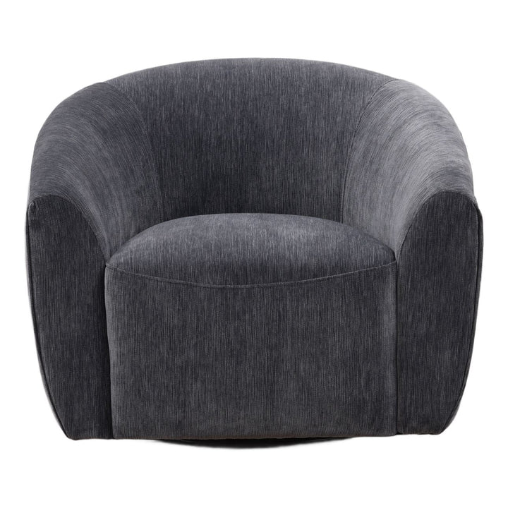 Rosen Chenille and Velvet Swivel Chair, Blue, front view