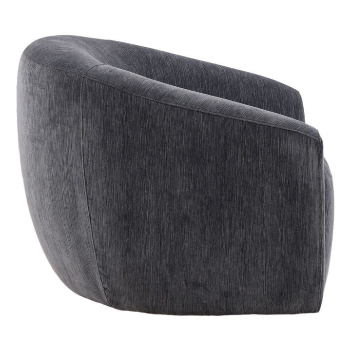 Rosen Chenille and Velvet Swivel Chair, Blue, profile view