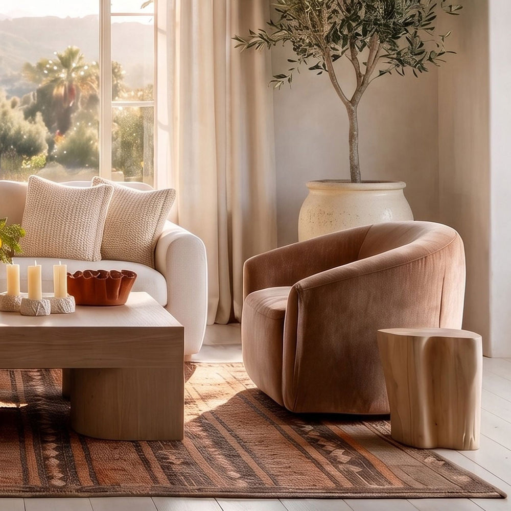 Rosen Chenille and Velvet Swivel Chair, Rose, lifestyle view