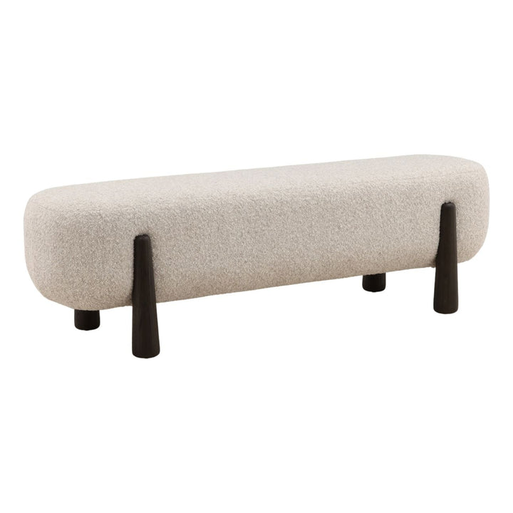 Maren Upholstered Bench, Beige, three-quarter studio view