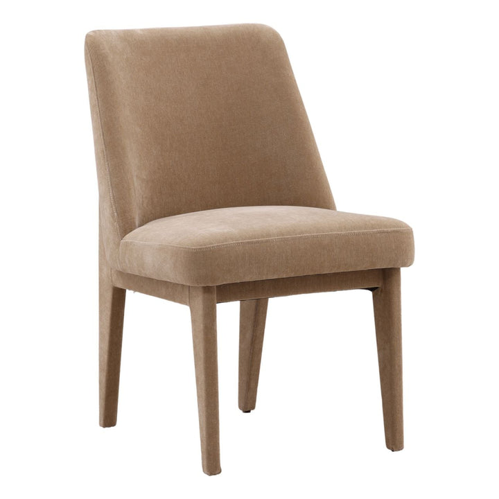 Nella Sand Velvet Dining Chair, three-quarter studio view