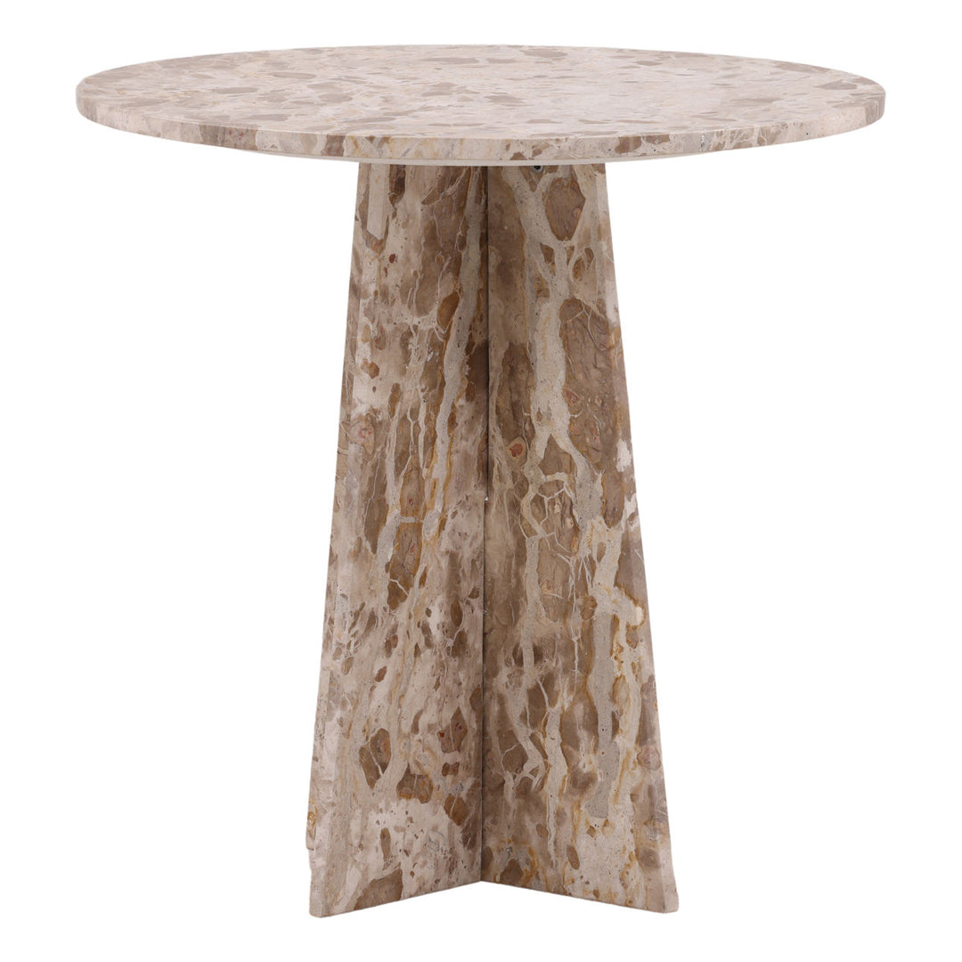 Caldren Beige Marble Bistro Table, three-quarter studio view