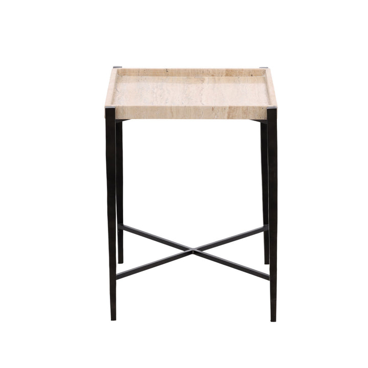 Rosa Travertine Side Table, profile view