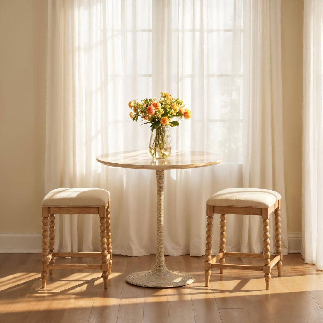 Martelle Travertine Cane Counter Table, lifestyle view