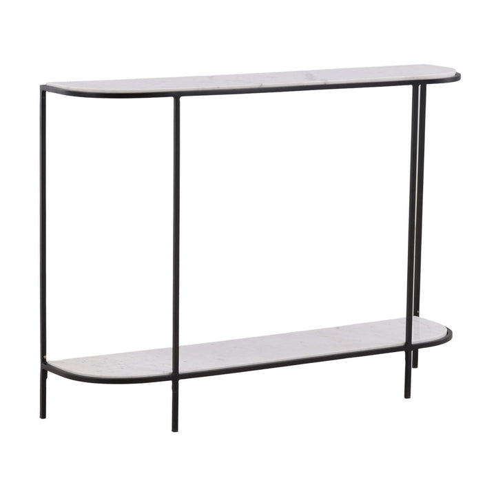 Briar White Marble Console Table, three-quarter studio view