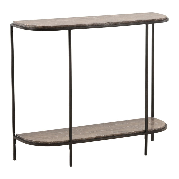 Briar Brown Marble Console Table, three-quarter studio view
