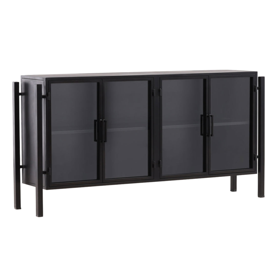Greta Iron and Glass Sideboard, three-quarter studio view