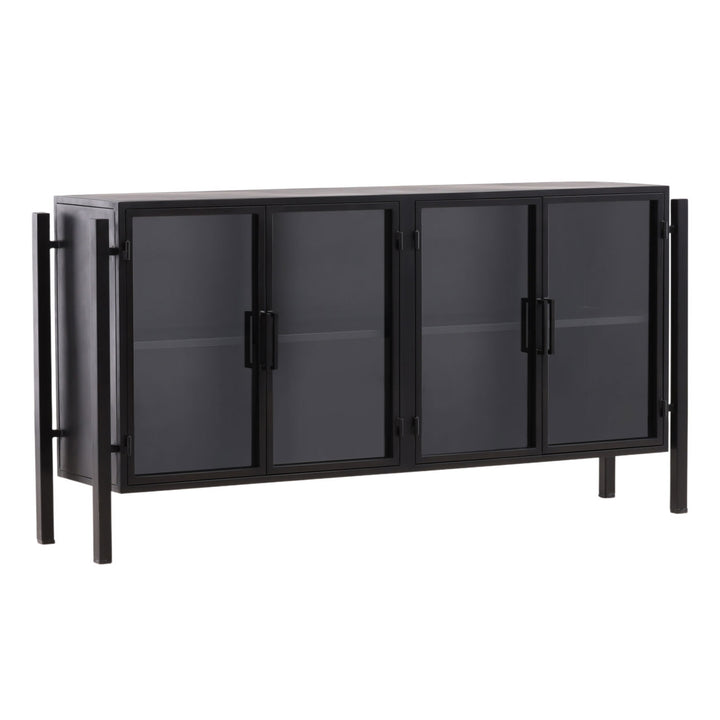 Greta Iron and Glass Sideboard, three-quarter studio view